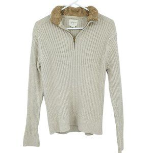 Field & Stream Men's Oatmeal Ribbed Knit Sweater Fuzzy Collar Quarter Zip Medium